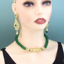 1 Set Elegante Collana Choker Marocchina con Perline, Orecchini, Gioielli da Sposa Arabi di Colore Oro, Gioielli Estivi con Perline per Donna