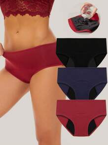3 piezas/Paquete Bragas menstruales a prueba de fugas para mujeres, de unicolor, sencillas, ropa interior de seguridad transpirable