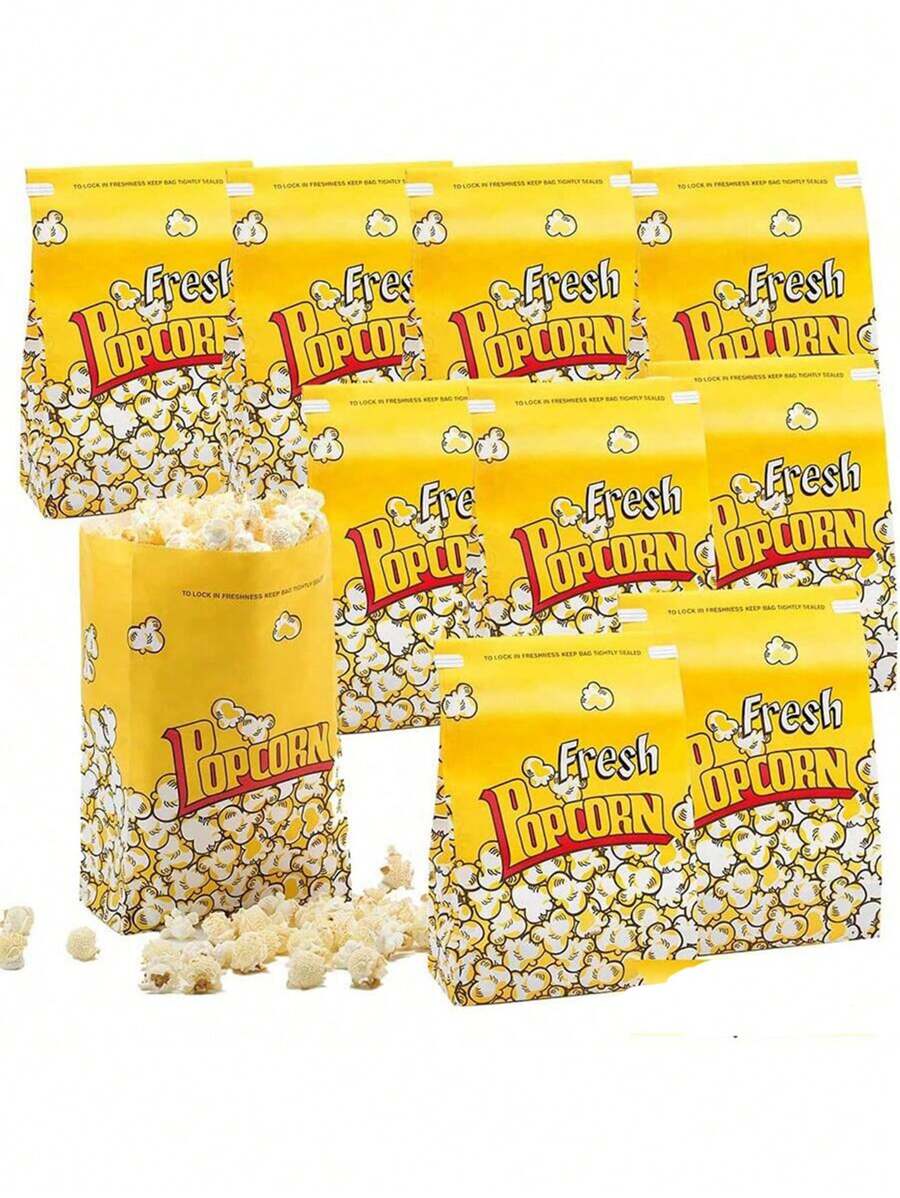 5pcs/10pcs/12pcs/20pcs/30pcs/50pcs Anti-Leakage Popcorn Bags, Paper Grocery Bags, Candy Gift Bags, Fast Food Containers, Popcorn Holders, Onion Rings, Popcorn Snack Boxes, Popcorn Paper Bags, Kraft Paper Bags, Suitable For Party, Movie Night, Birthday, Holiday, Gathering, Christmas Gift - Multicolor - View 1