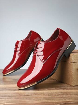 男士尖头透气亮面防滑皮革正装休闲增高鞋适合婚礼（尺码偏大一码）