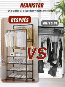 3/4/5 Niveles PERCHERO, ZAPATERO PARA ARMARIO,MUEBLE ZAPATERO CON RUEDAS,3/4/5 NIVELES DE ESTANTE Estante, estante de secado de ropa, almacenamiento de ropa y sombreros,multifuncional Simple para zapatos y sombreros, estante de entrada para almacenamiento Estante Para Zapatos + Perchero de Bolsas Ropa Sombreros Elegante Fácil De Armar,ahorro de espacio - Blanco y Negro - Ver 3