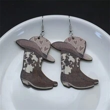 复古靴帽心形耳环西部牛仔靴设计，时尚女士派对珠宝，送给妈妈朋友的完美节日生日圣诞节万圣节礼物，适合日常佩戴的时尚耳饰 - Cowboy Boots Hat - 查看 6