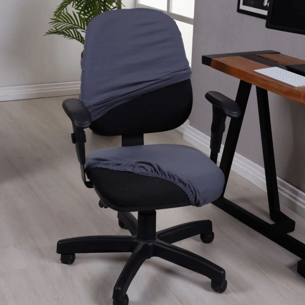 Cover For Director Office Chair Seat And Back Solid Colors - 灰色 - 查看 1