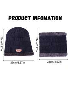 1 件温暖时尚舒适的冬季无檐小帽和围巾套装，适合男孩和女孩在冬季使用。 - 黑色 - 查看 7