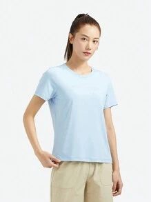 TECTOP 女士短款 T 恤速干袖领运动健身速干修身高性能运动 GMY - 淺藍色 - 查看 4