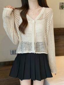 1 chiếc áo khoác cardigan dài tay mỏng nhẹ màu đen, trắng và be, kiểu dáng rộng rãi, thích hợp cho nữ, đi biển, đi nghỉ mát. - Nhiều màu - Xem 5