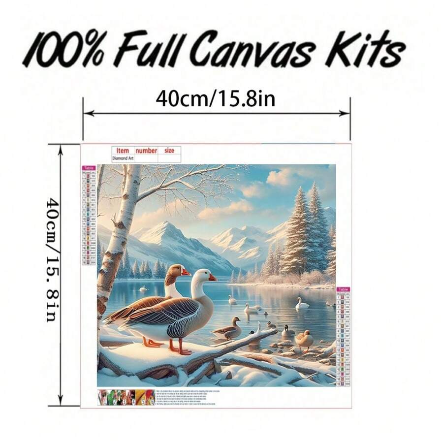 1 Bộ tranh kim cương 5D tự làm 40*40cm/15.8*15.8in không khung, núi tuyết và họa tiết động vật, tranh thêu chữ thập kim cương tròn đầy đủ, tranh thêu kim cương thủ công để trang trí tường - Nhiều màu - Xem 1