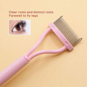 1支粉色钢制睫毛梳，不锈钢细齿睫毛刷，便携式睫毛卷翘辅助工具，假睫毛化妆配件，眉刷，眼影刷，螺旋刷