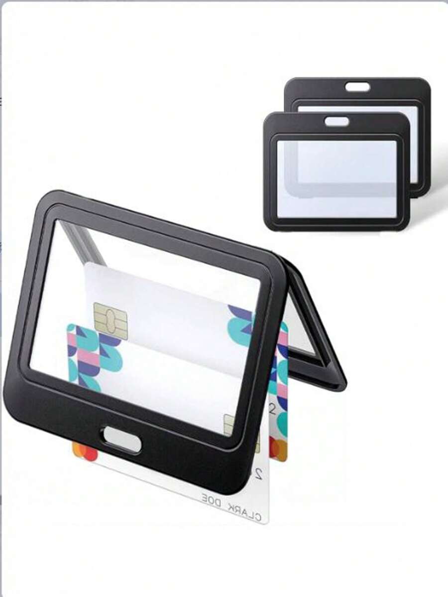 1/2pcs Badge Holder With Double-Sided Windows Horizontal Hard Plastic Case Black Card Protector Pouch Suitable For Office School ID Credit Cards Proximity Key Cards Driver's Licenses And Passes,School Supplies,Back To School - Multicolor - View 1