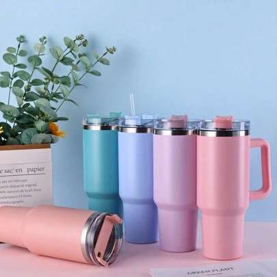 1pc 1200ML Stainless Steel Double-Layered Vacuum Outdoor Sports Car Cup With Spray-Painted Exterior, Multiple Color Options And A PP Straw. Cup Brush, Straw, And Silicone Bottom Pad Accessories Can Be Purchased Separately.