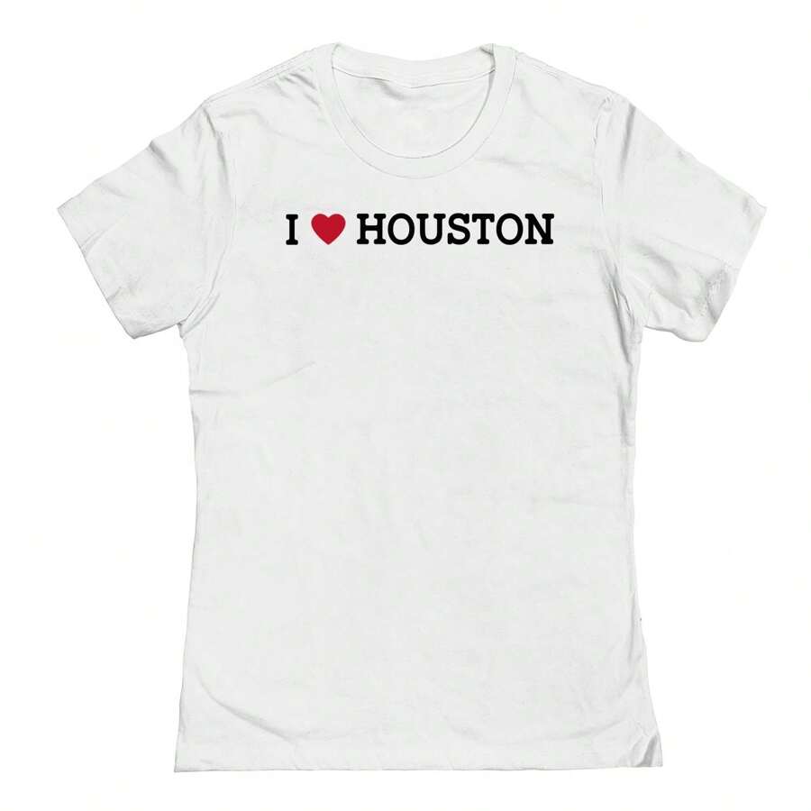 Nearly There I Heart Houston Graphic Ladies Cotton T-Shirt - White - View 1