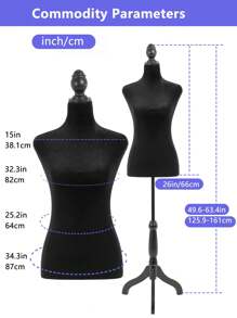 Female Mannequin Body With Wooden Tripod Stand, 50-63 Inch, Portable And Adjustable Dress Form For Sewing, Clothing Display, Photographing, Black - màu đen - Xem 6