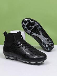 Teenage Outdoor Training Long Spikes Soccer Cleats, Sports Running Sneakers - Black - View 2