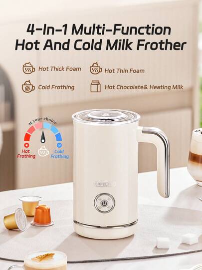  CAFELFFE 4 في 1 آلة فرم الحليب الكهربائية الأوتوماتيكية، يمكنها صنع رغوة الحليب، تسخين الحليب، مناسبة لصنع اللاتيه والكابتشينو والشوكولاتة الساخنة، سعة 240 مل، هيكل من الفولاذ المقاوم للصدأ SUS304