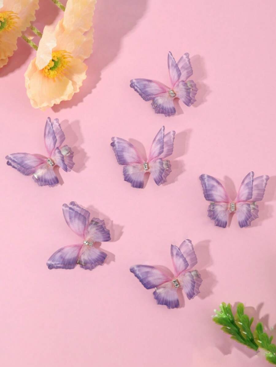 6 piezas Pasadores de pelo con mariposa para niñas, pasadores de pelo con mariposa de organza de colores, pasadores de pelo hechos a mano con mariposa y cocodrilo, accesorios de pelo lindos