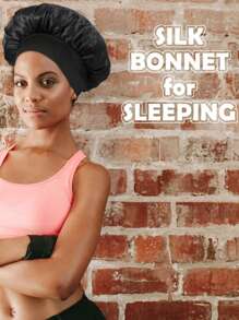 1pc Women Protect Your Hair While You Sleep: Reusable Satin Jumbo Black Bonnet With Wide Elastic Band Silk Bonnet Satin Bonnet Hair Sleep Cap - Multicolor - View 4