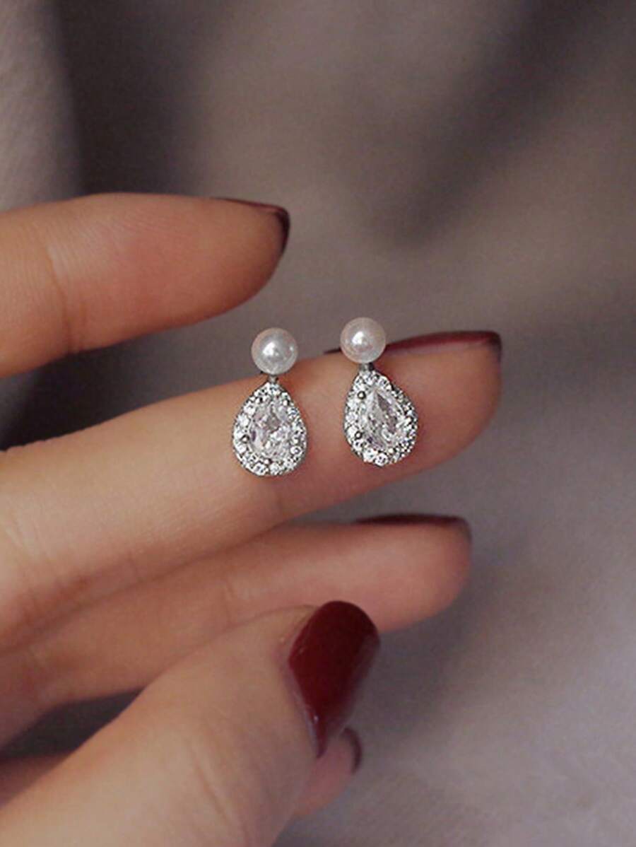 1 Pair Kids Elegant Cubic Zirconia Stud Earrings For Girls Gifts For Daily Decoration For Party Jewelry Birthday Gift - 1# - View 1