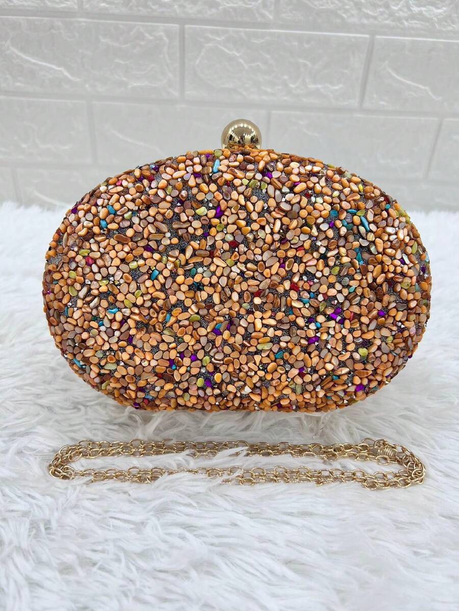 Lilian Moda Crystals Oval Clutch Party Bag - 橘色 - 查看 1