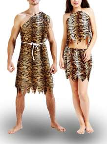 1set Exotic Tiger Print Caveman Costume, Novelty Performance Outfit Leopard Print - Multicolor - View 3