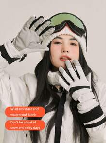 1 par tjocka varma vinterskidhandskar, vindtät, pekskärm, värmefodrad, lämplig för cykling, vandring, stor storlek