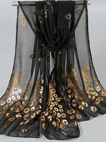 1 件女士时尚简约铝箔凤凰羽毛印花透气柔软纯色经典围巾披肩 - 彩色 - 查看 13