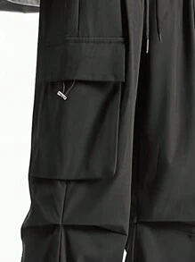 Functional Streetwear Cargo Pants With Large Pockets For Men - Black - View 5