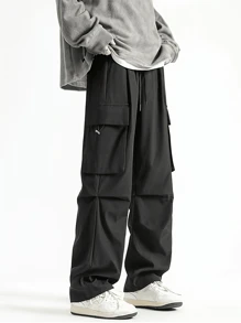 Functional Streetwear Cargo Pants With Large Pockets For Men - Black - View 3