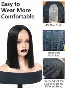 Short Bob Wigs Synthetic Straight Bob Wig 12 Inch Shoulder Length Middle Part Natural Color Wig For Daily Party Use