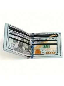 1 Peça Carteira Dobrada em Couro PU com Padrão de Nota de $100 Fashionable, com Múltiplos Compartimentos para Cartões, Ótima para Uso Diário de Homens e Presente, Grande Capacidade, Compartimentos Multi-Cartão, Estilo de Negócios Casual, Presente de Aniversário, Presente de Formatura, Presente do Dia do Pai