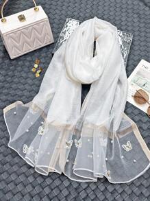 1条优雅秋冬女士仿丝围巾，蝴蝶刺绣，手工串珠，时尚轻薄保暖披肩配饰 - 釘蝴蝶珍珠長絲巾 - 查看 23