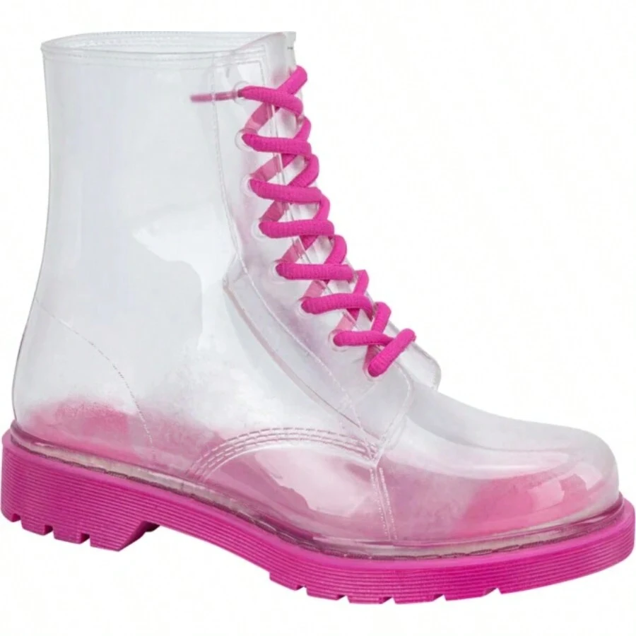Botas Bota De Lluvia Transparente Dama Color Rosa - Rosa - Ver 1