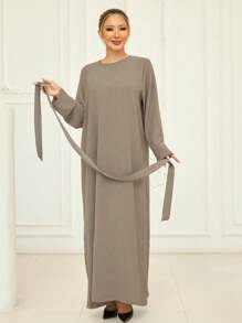 1pc Breathable & Skin-Friendly Fabric Simple & Versatile Back Zip Abaya For Women's Daily Wear, CEY Soft Hijab,Women Veil - Multicolor - View 15