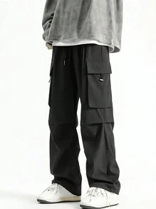 Functional Streetwear Cargo Pants With Large Pockets For Men - Black - View 1
