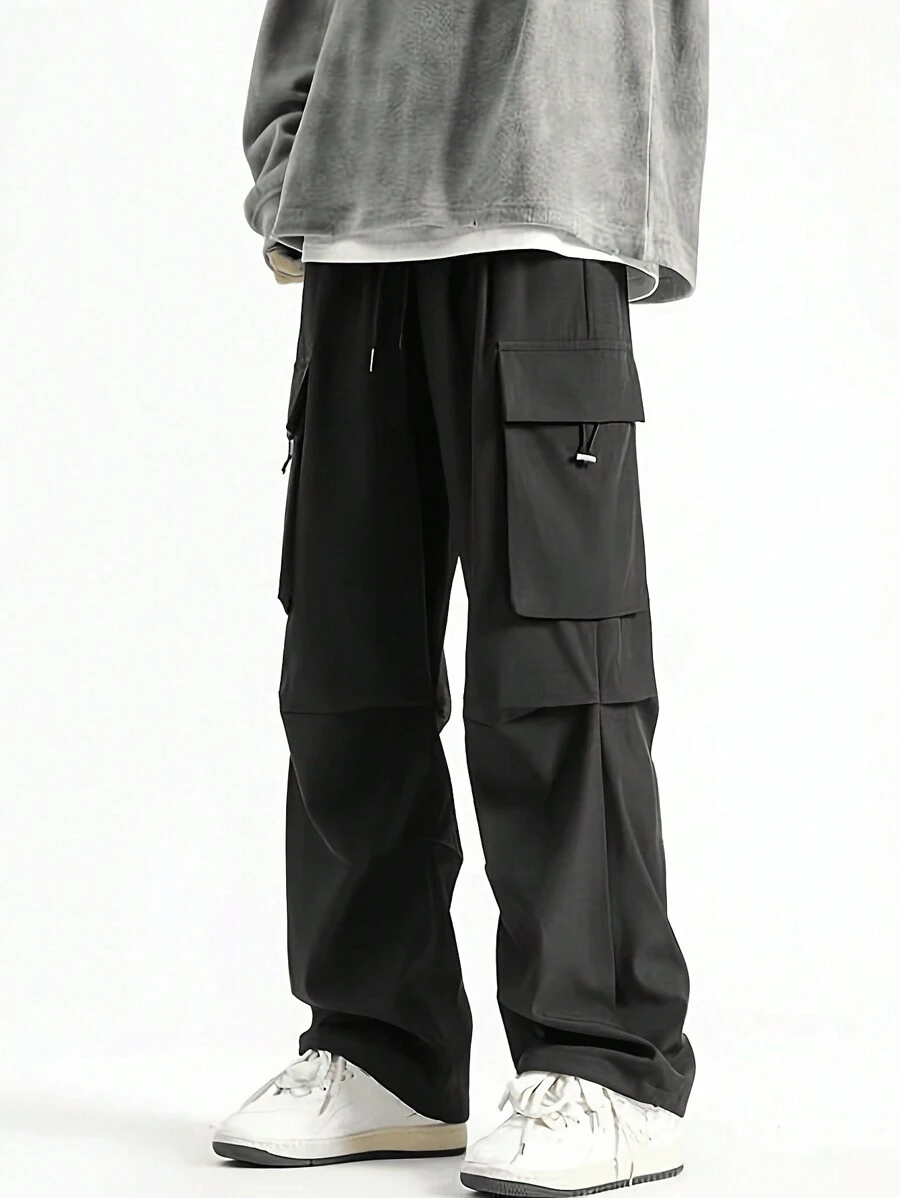 Functional Streetwear Cargo Pants With Large Pockets For Men - Black - View 1