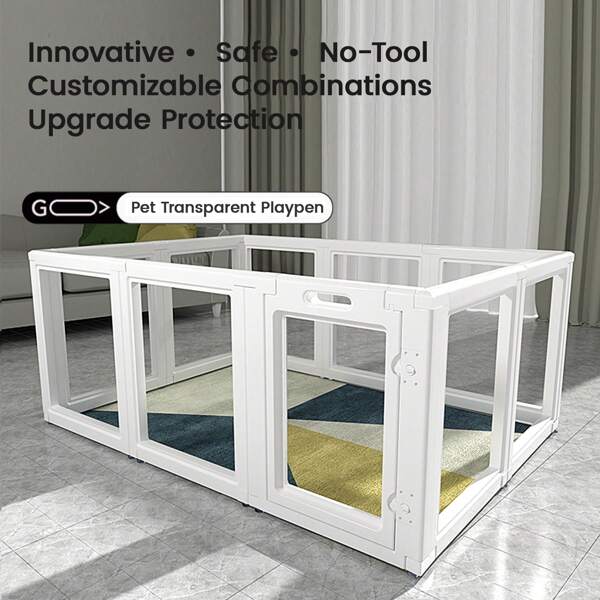 Dog Fence Pet Playpen, Clear Dog Playpen, No-Tool Dog Playpen And Kennel Playpen, Suitable For Small And Medium Dogs, Cats, Rabbits, Indoor Pet Playpen With Transparent Panels (Two Height, 2 Panels To 10 Panels)