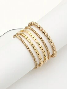 5pcs/Set Women Gold Versatile Handmade Beaded Bracelets, Beach Style CCB Elastic Wrist Accessories - Gold - View 2