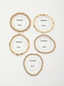 5pcs/Set Women Gold Versatile Handmade Beaded Bracelets, Beach Style CCB Elastic Wrist Accessories - Gold - View 5