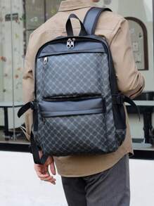 Color Block PU Leather Backpack, Casual Travel Bag, Student Schoolbag, 15.6-Inch Laptop Backpack, Black School Backpack Students Book Bag Cartoon Print Camouflage Fashion Leisure Print Backpack Black Bag Hiking Multi-Functional Outdoor Back To School Beach Valentine Gifts Vintage Laptop Case The Sporty Life Vacation Gift Bag Pack Backpacks Travel Must Haves Large Bag Spring Vintage Bags School Supplies Laptop Bag Office Bag - Black - View 11