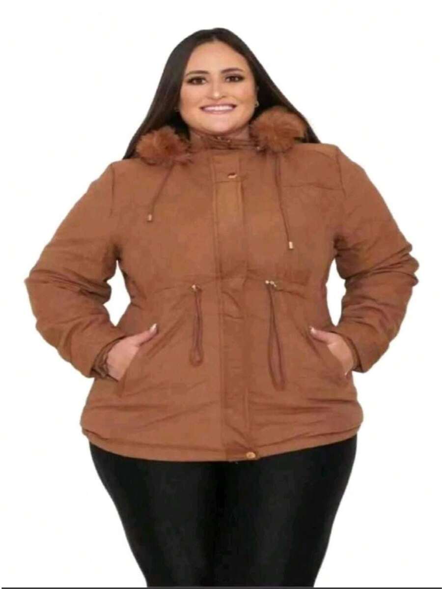 WOMEN'S PLUZ SIZE TWILL OVERCOAT PARK WITH PLUSH LINING - Camel - View 1