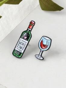 QIHOO 2 chiếc RƯỢU THỜI GIAN Rượu Và Thủy Tinh Men Thổ Cẩm Túi, Quần Áo Có Cổ Lật Huy Hiệu, Hoạt Hình Món Quà Trang Sức - Nhiều màu - Xem 7