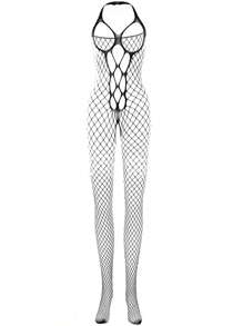 3pairs Sexy Black Open-Shoulder Backless Full Body Mesh Sheer See-Through Lace Net Stockings Fishnet Tights Jumpsuit Lingerie For Rave