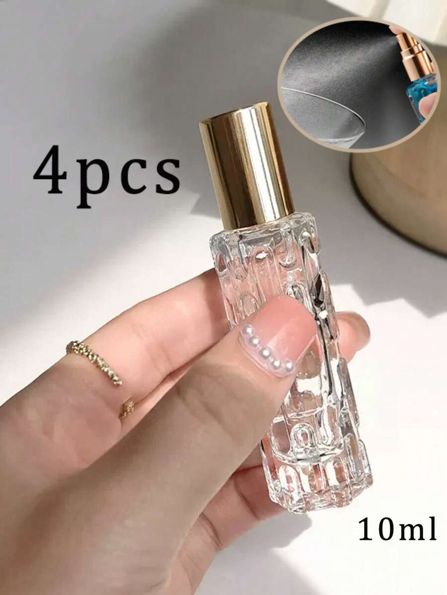 迷你玻璃香水瓶，4 个空可再填充香水喷雾瓶，适合旅行的便携式香水细喷雾瓶，以及用于化妆品和护肤品的迷你透明分体瓶（10 毫升） - 彩色 - 查看 1