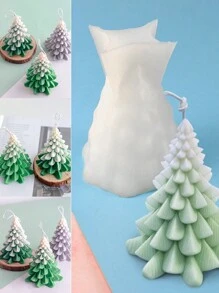 1 件圣诞树叶蜡烛硅胶模具，蜡融化石膏模具，手工制作 DIY 圣诞树硅胶模具 - 無色 - 查看 2