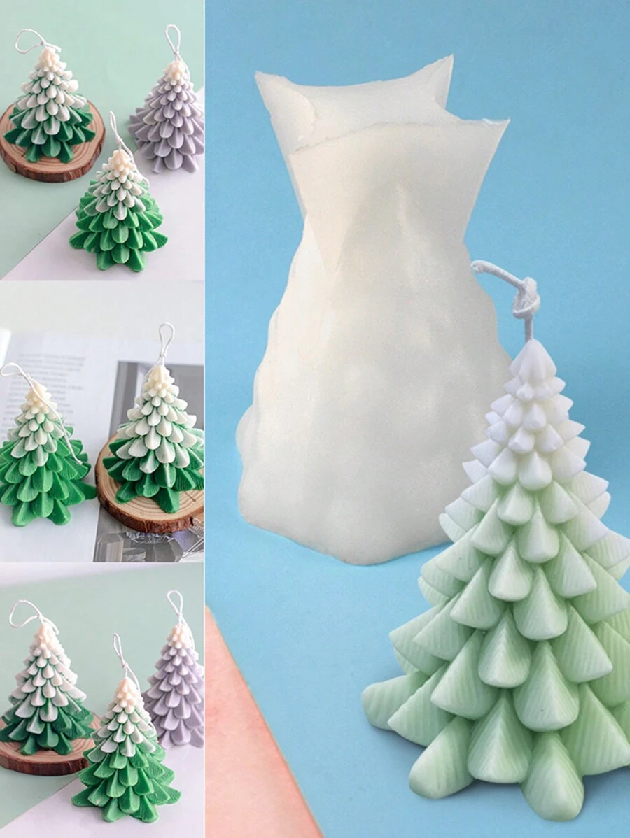 1 件圣诞树叶蜡烛硅胶模具，蜡融化石膏模具，手工制作 DIY 圣诞树硅胶模具