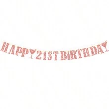 1pc 18/21/30/40/50/60 Rose Gold/Golden/Black/Champagne Glitter Happy Birthday Banner, Anniversary Party Decoration, Rose Gold Champagne Bottle Party Decoration,Christmas