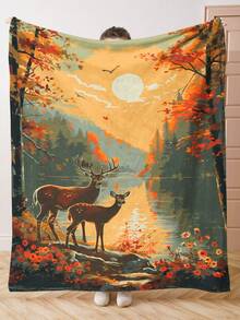 1 Chiếc Chăn Sang Trọng In Hình Vuông Theo Phong Cách Tranh Sơn Dầu Cổ Điển Có Họa Tiết Hươu, Thực Vật Và Động Vật Trong Rừng, Mềm Mại Và Ấm Áp, Thích Hợp Cho Phòng Khách, Ghế Sofa, Ghế Tựa Và Phòng Ngủ, Tất Cả Các Mùa, Tuyệt Vời Để Đi Du Lịch, Cắm Trại Và Tặng Quà - Nhiều màu - Xem 7