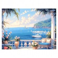 1 قطعة لوحة الماس 5D اصنعها بنفسك مناظر شاطئ البحر وشجرة جوز الهند المكتملة مربع أو دائري تجميع الماس شلال المشهد الجبلي للبالغين مناسب للمبتدئين ديكور المنزل