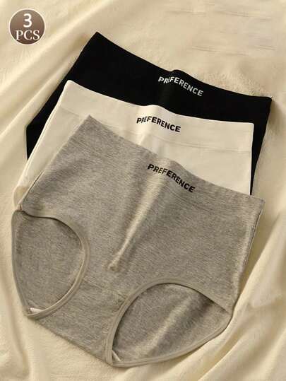 3 chiếc quần lót nữ bằng cotton, màu trơn gợi cảm, cạp cao, thoải mái và thoáng khí.