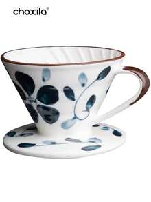 choxila 1 pieza Filtro de café de cerámica reutilizable, taza de filtro con estampado de porcelana azul y blanca, cafetera de goteo V60, para 1-4 tazas, suministros escolares - Azul - Ver 12