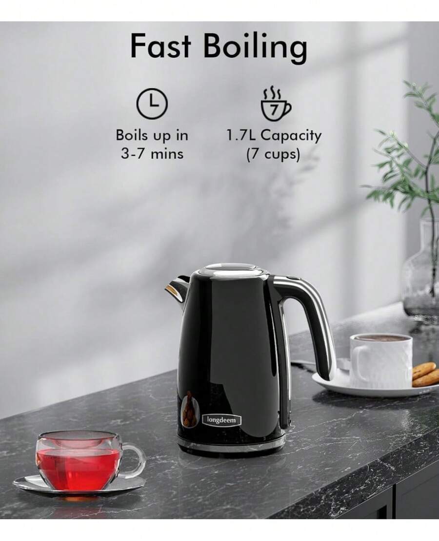 Electric Tea Kettles 1500W For Boiling Water, Longdeem Retro 1.7L